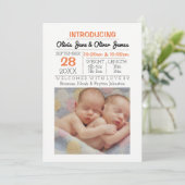 Peach Pattern Foto Baby Ankündigung (Stehend Vorderseite)