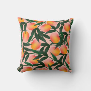 Peach pattern on pink background. Hand drawn fruit Kissen