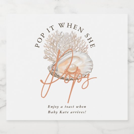 Peach Pearl Seashell Pop It, wenn sie Pop Schaumweinetikett (Einzelnes Label)