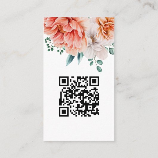 Peach Peonals Florals Script QR Code Wedding RSVP Begleitkarte (Rückseite)