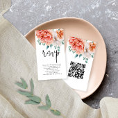 Peach Peonals Florals Script QR Code Wedding RSVP Begleitkarte