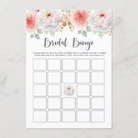 Peach Peonies and Gold Blätter Brautparty Bingo