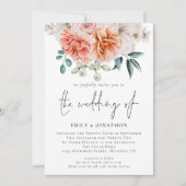 Peach Peonies Florals Foto QR Hochzeit Einladung (Vorderseite)