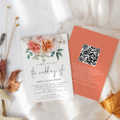 Peach Peonies Florals QR Code Hochzeit Einladung