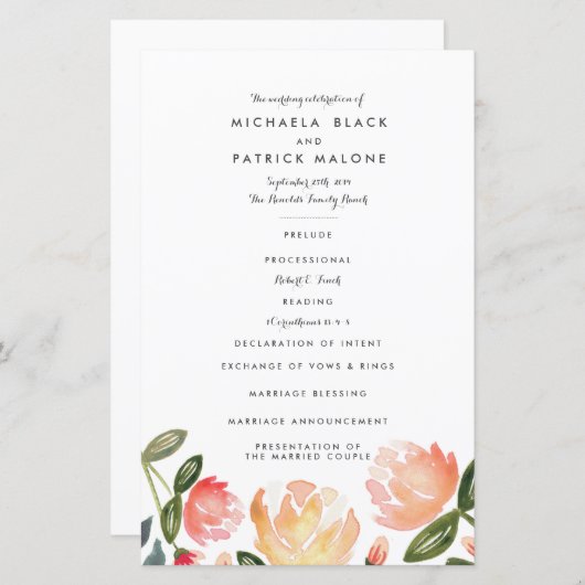 Peach Peonies Hochzeitsprogramme (Vorne/Hinten)