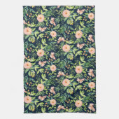 Peach Peonies on Dark Blue Kitchen Handtuch (Vertikal)