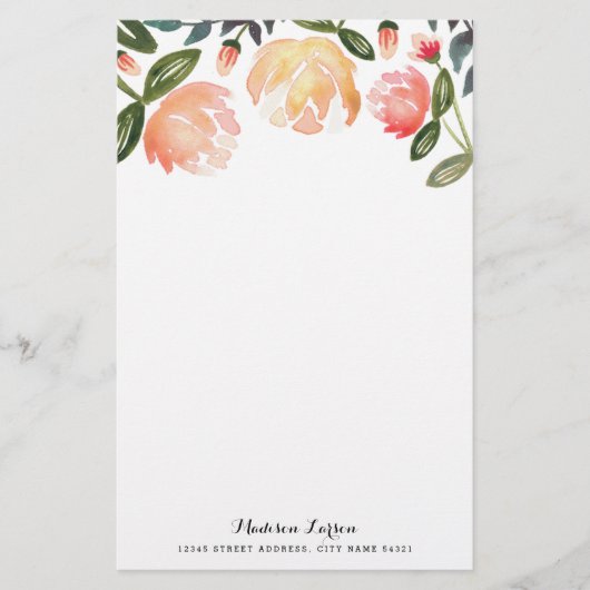 Peach Peonies Personalisiert Stationery Briefpapier (Vorderseite)