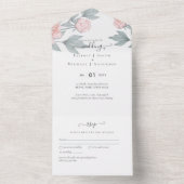 Peach Peonies Sage Floral Budget Hochzeit All In One Einladung (Innen Boden)