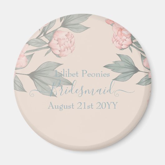 Peach Peonies Sage Floral Budget Hochzeit Magnet (Vorne)