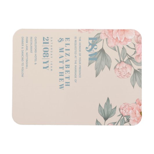 Peach Peonies Sage Floral Budget Hochzeit Magnet (Horizontal)