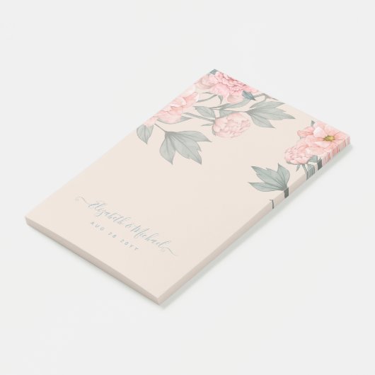 Peach Peonies Sage Floral Budget Hochzeit Post-it Klebezettel (angewinkelt)