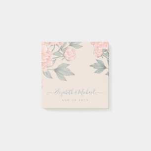 Peach Peonies Sage Floral Budget Hochzeit Post-it Klebezettel