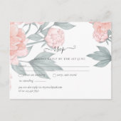 Peach Peonies Sage Floral Budget Hochzeit RSVP Postkarte (Vorderseite)