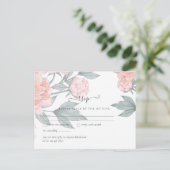Peach Peonies Sage Floral Budget Hochzeit RSVP Postkarte (Stehend Vorderseite)