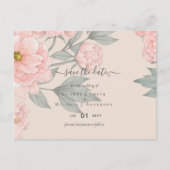 Peach Peonies Sage Floral Wedding Rett Dates Postkarte (Vorderseite)