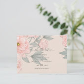 Peach Peonies Sage Floral Wedding Rett Dates Postkarte (Stehend Vorderseite)