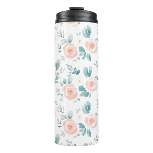 Peach Peonies Spring Floral Thermosbecher (Vorderseite)