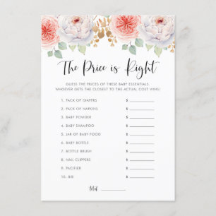 Peach Peonies und Gold Blätter Raten Sie das Preis Begleitkarte