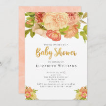 Peach Peonies Watercolor Blume Girl Baby Dusche