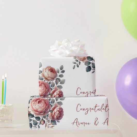Peach Peonings on White Personalisiert Wedding/Dus Geschenkpapier (Partygeschenke)