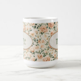 Peach Peony and Sparkles Watercolor Monogram Kaffeetasse