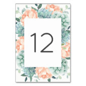Peach Peony Blume Succules Tischnummer (Vorderseite)