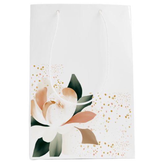 Peach Peony Blume und gesprenkelte Punkte Mittlere Geschenktüte (Vorderseite)
