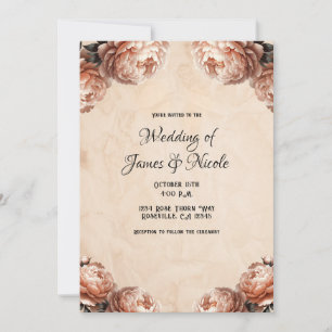 Peach Peony Blume Vinage Rustic Wedding Einladung