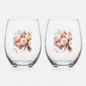 Peach Peony Bouquet Weinglas Ohne Stiel (Vorderseite)