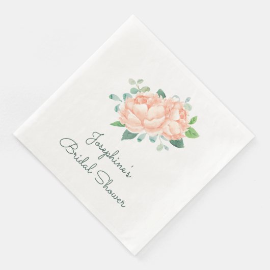 Peach Peony Brautparty Serviette (Ecke)