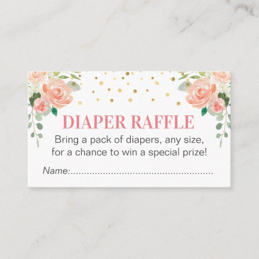 Peach Peony Diaper Raffle Ticket Girl Babydusche Begleitkarte (Vorderseite)