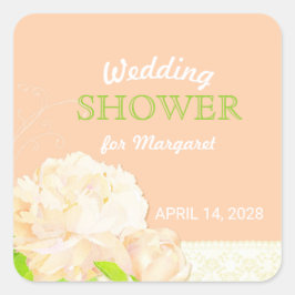 Peach Peony Floral Brautparty Quadratischer Aufkleber