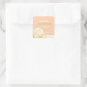 Peach Peony Floral Brautparty Quadratischer Aufkleber (Tasche)