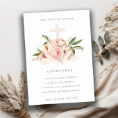 Peach Peony Floral Cross Godmutter Vorschlag Einla Dankeskarte