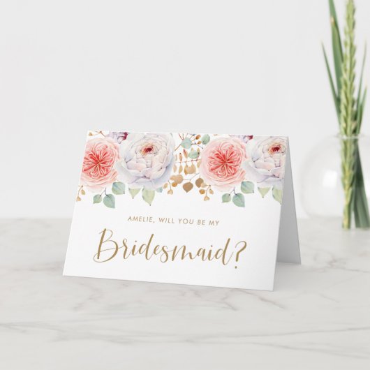 Peach Peony Gold Blätter werden Sie meine Bridesma Einladung (Vorderseite)