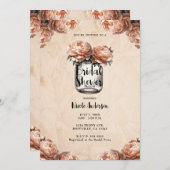 Peach Peony Mason Jar Rustikales Brautparty Einladung (Vorne/Hinten)