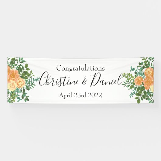 Peach Peony & Rose Floral Wedding Banner (Horizontal)