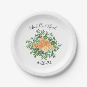 Peach Peony & Rose Floral Wedding Pappteller