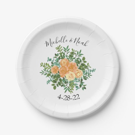 Peach Peony & Rose Floral Wedding Pappteller (Vorderseite)