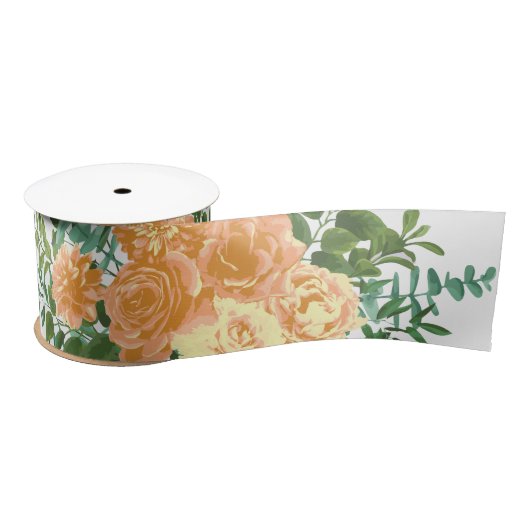 Peach Peony & Rose Floral Wedding Satinband (Spule)