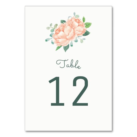Peach Peony Tischnummer Cards (Rückseite)