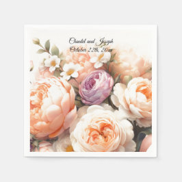 Peach Peony und Rose Hochzeitspapier Napkins Serviette