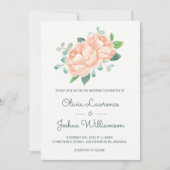 Peach Peony Watercolor Einladungen für Hochzeiten (Vorderseite)