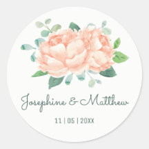 Peach Peony Watercolor Wedding Stickers
