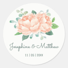 Peach Peony Watercolor Wedding Stickers