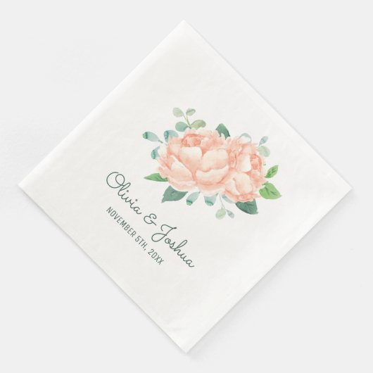Peach Peony Wedding Serviette (Ecke)