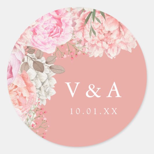 Peach Peony Wedding Sticker (Vorderseite)