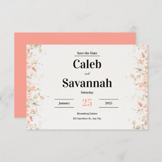 Peach Petal Speichern der Datumskarten Save The Date (Vorne/Hinten)