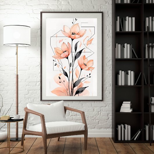 Peach Petals & Lines Poster