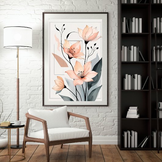 Peach Petals & Lines Wall art Poster